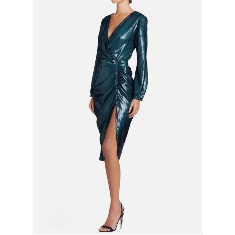 Amanda Uprichard Roma Dress large Green Ansella Burnout Metallic Sparkle NWT - Picture 2 of 9